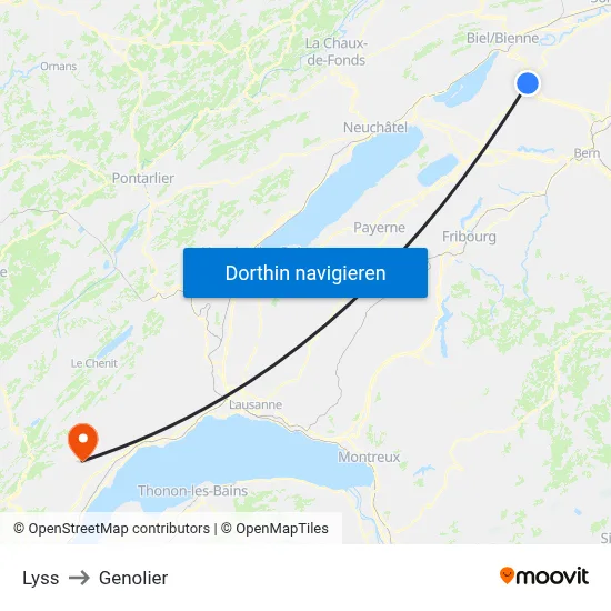 Lyss to Genolier map