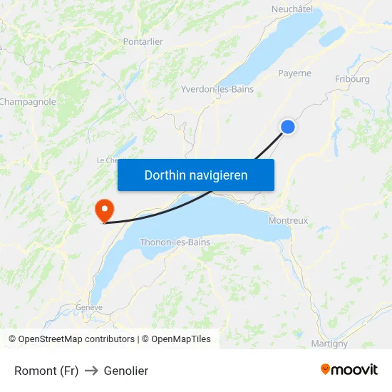 Romont (Fr) to Genolier map
