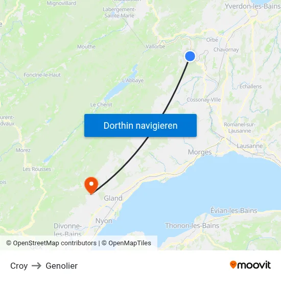 Croy to Genolier map