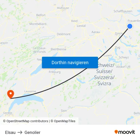 Elsau to Genolier map