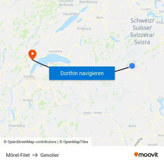 Mörel-Filet to Genolier map