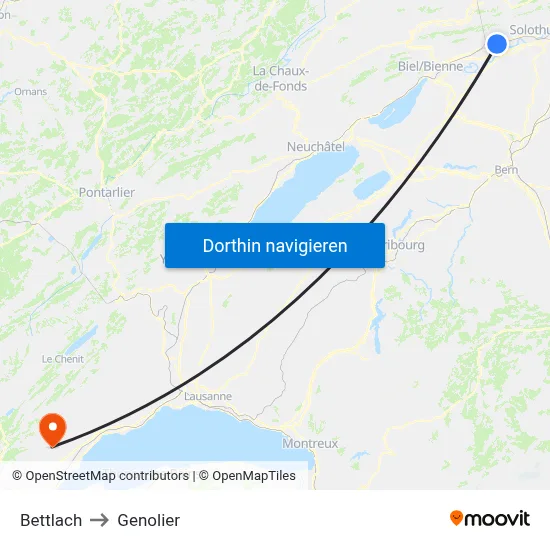 Bettlach to Genolier map