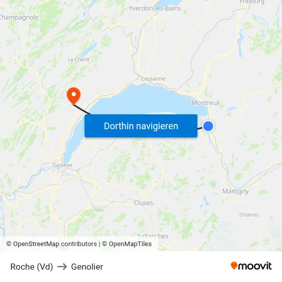 Roche (Vd) to Genolier map