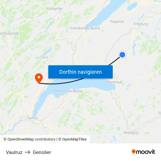 Vaulruz to Genolier map
