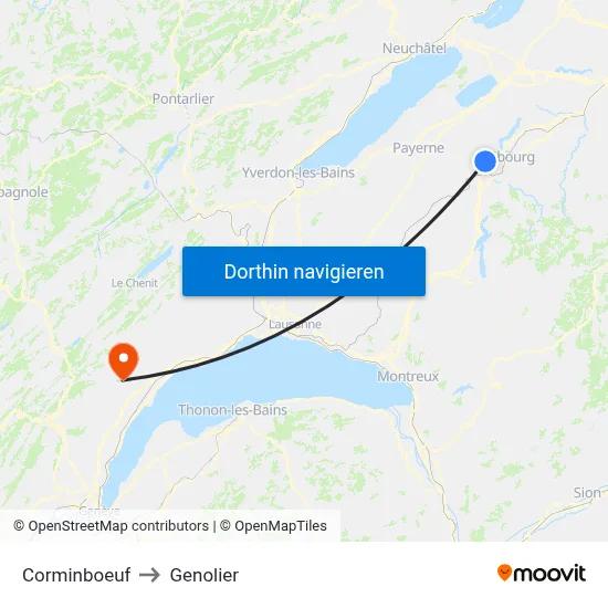 Corminboeuf to Genolier map