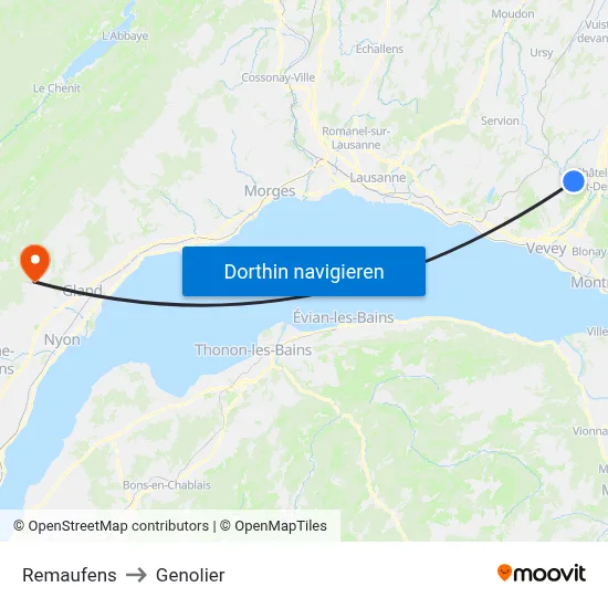 Remaufens to Genolier map