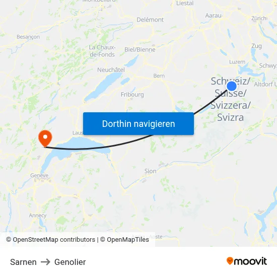 Sarnen to Genolier map
