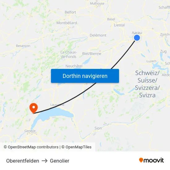 Oberentfelden to Genolier map