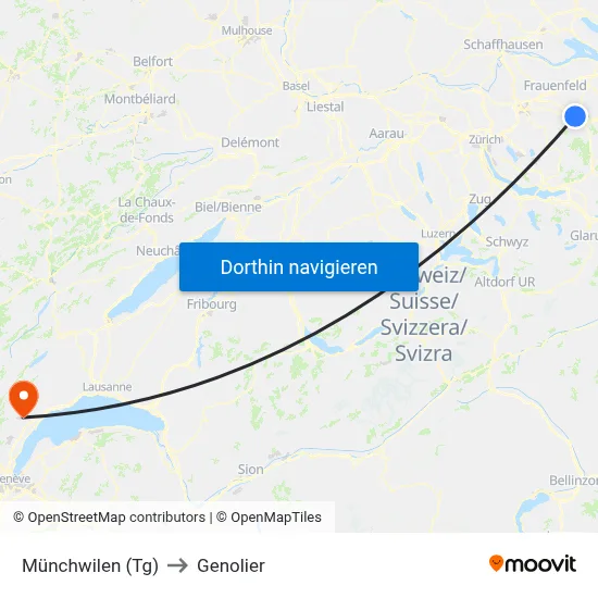 Münchwilen (Tg) to Genolier map