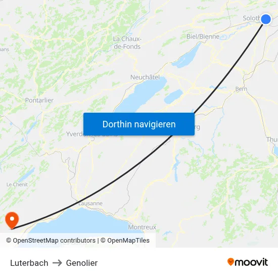 Luterbach to Genolier map