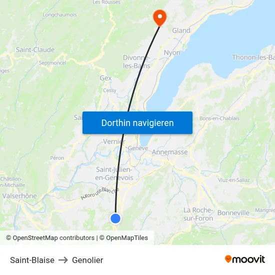 Saint-Blaise to Genolier map