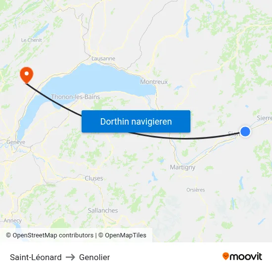 Saint-Léonard to Genolier map
