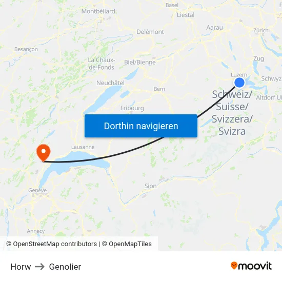 Horw to Genolier map