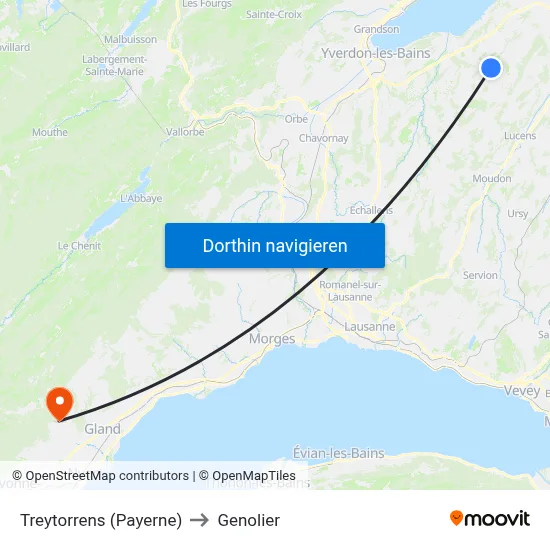Treytorrens (Payerne) to Genolier map