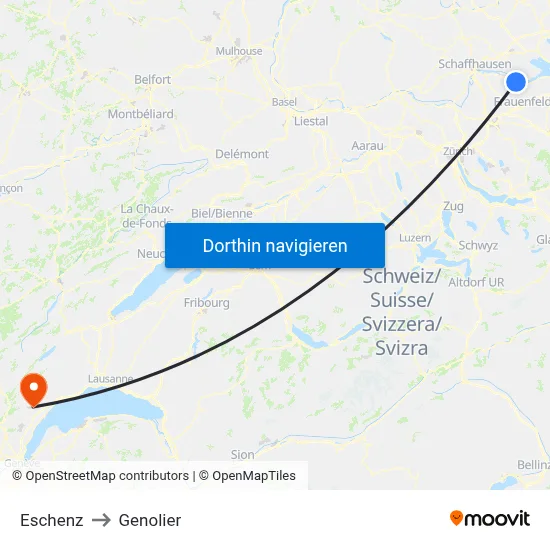 Eschenz to Genolier map