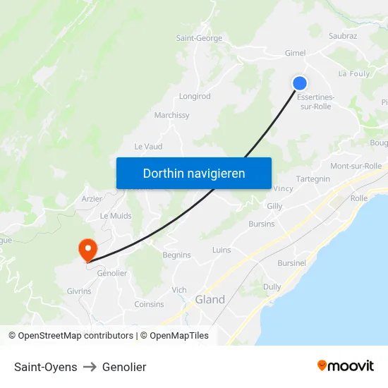 Saint-Oyens to Genolier map