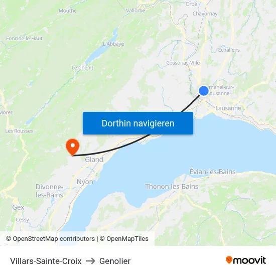 Villars-Sainte-Croix to Genolier map