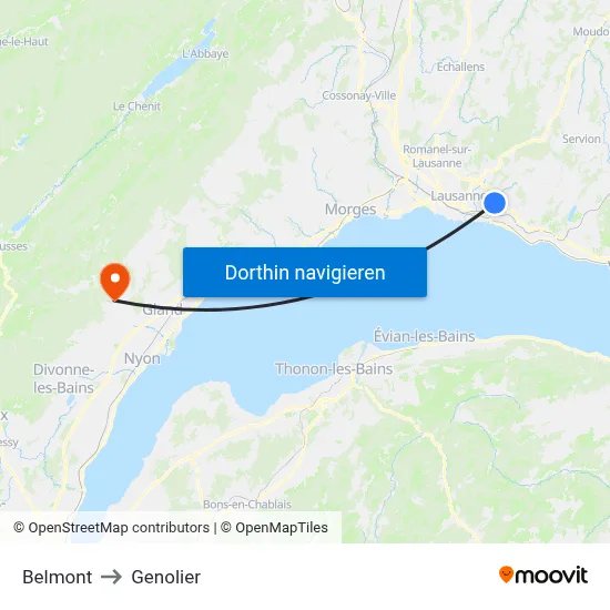 Belmont to Genolier map