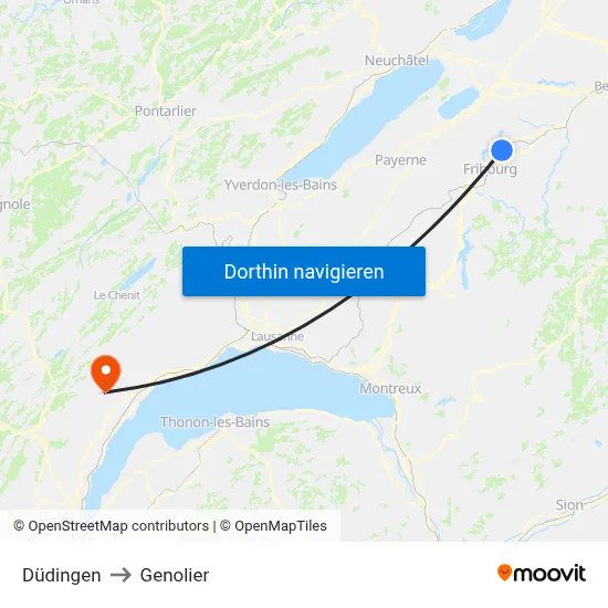 Düdingen to Genolier map
