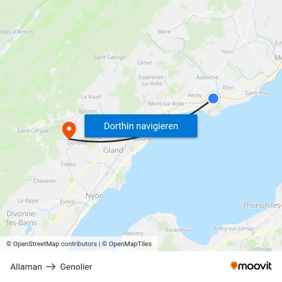 Allaman to Genolier map