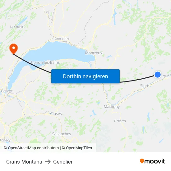 Crans-Montana to Genolier map