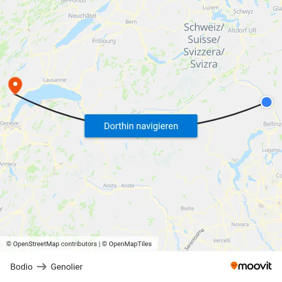 Bodio to Genolier map