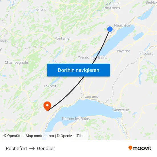 Rochefort to Genolier map