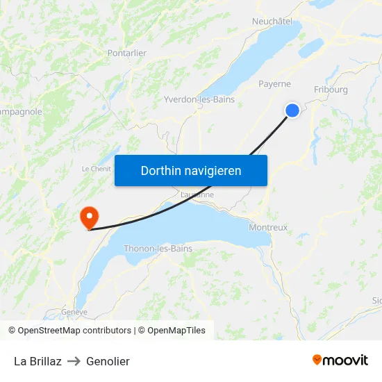 La Brillaz to Genolier map