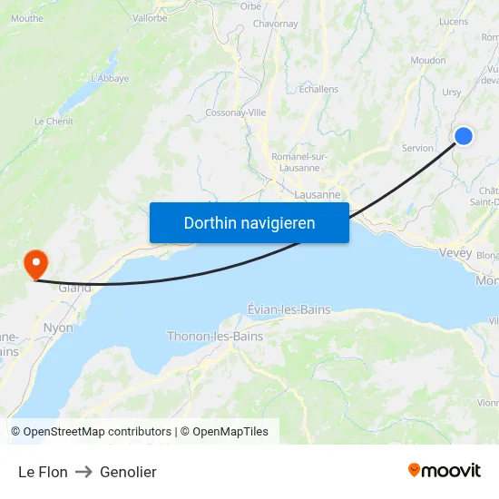 Le Flon to Genolier map