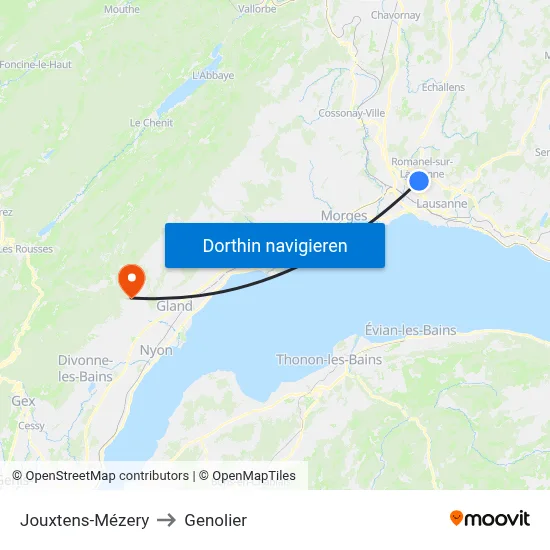 Jouxtens-Mézery to Genolier map