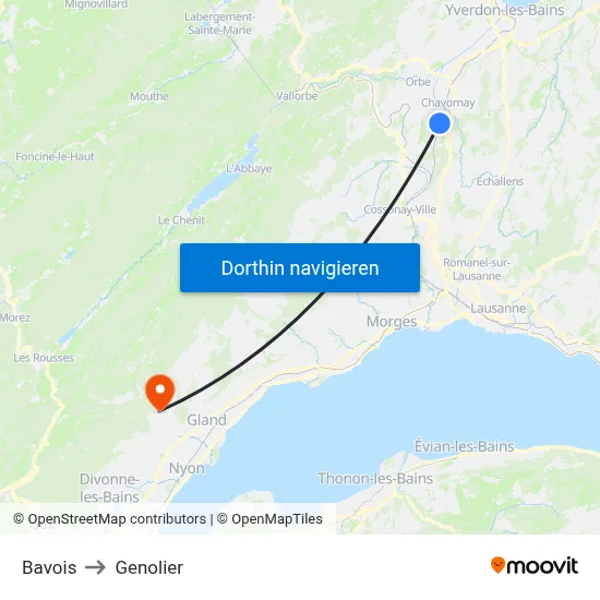 Bavois to Genolier map