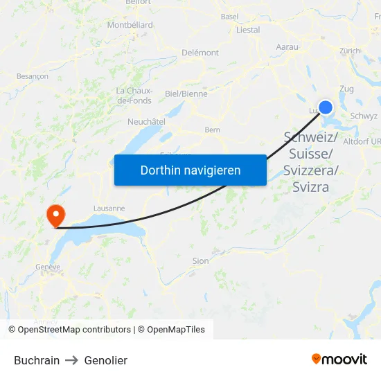 Buchrain to Genolier map