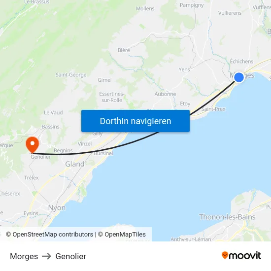 Morges to Genolier map