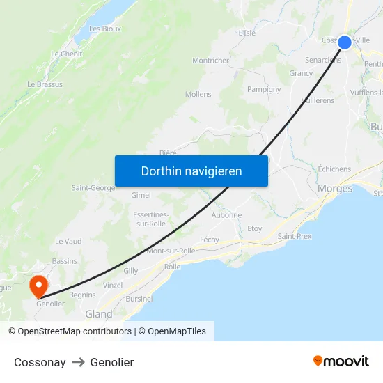 Cossonay to Genolier map