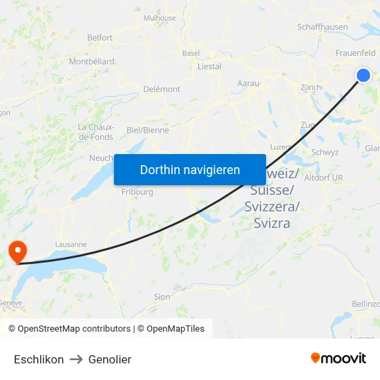 Eschlikon to Genolier map