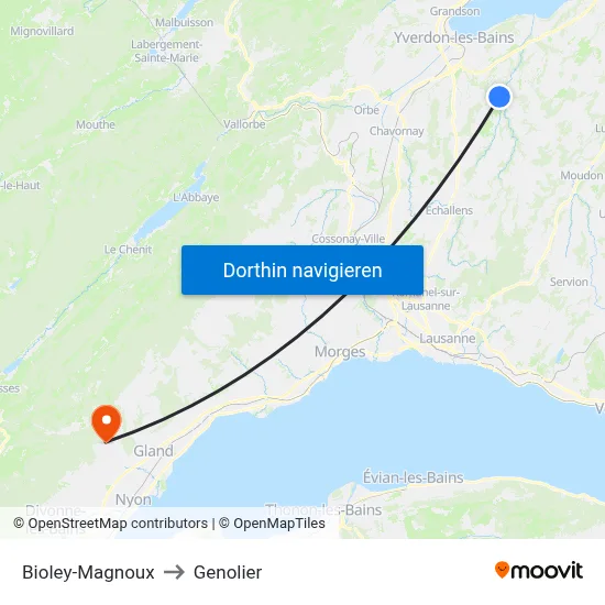 Bioley-Magnoux to Genolier map