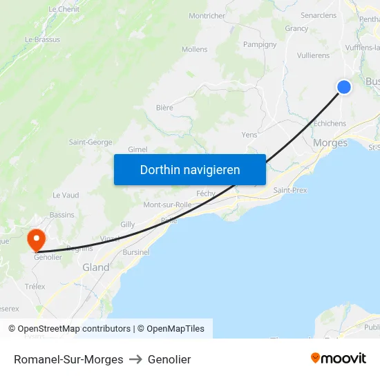 Romanel-Sur-Morges to Genolier map