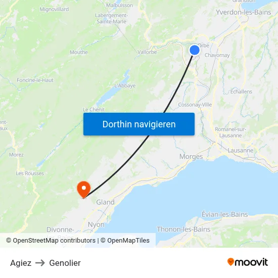 Agiez to Genolier map