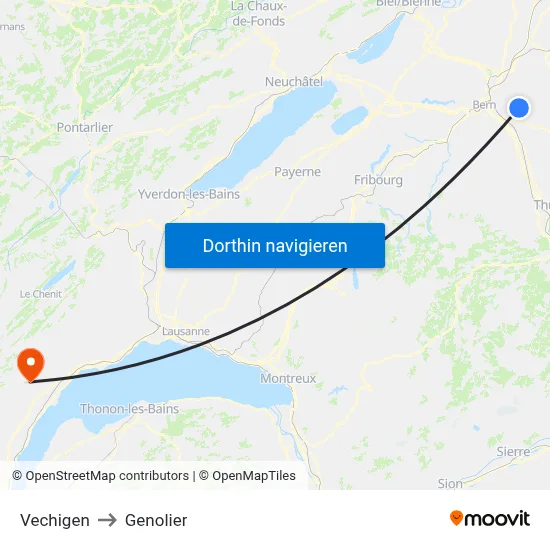 Vechigen to Genolier map