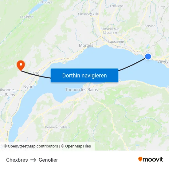 Chexbres to Genolier map