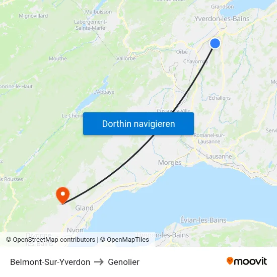 Belmont-Sur-Yverdon to Genolier map