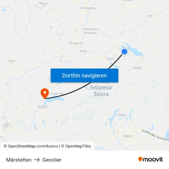 Märstetten to Genolier map