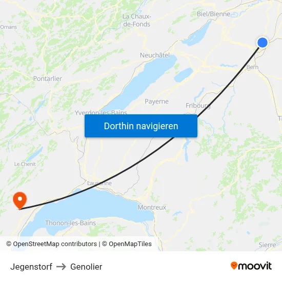 Jegenstorf to Genolier map