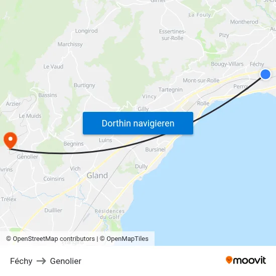 Féchy to Genolier map