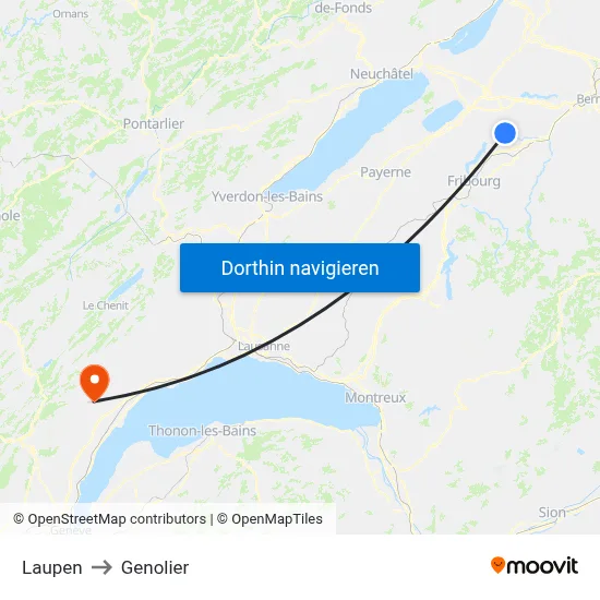 Laupen to Genolier map