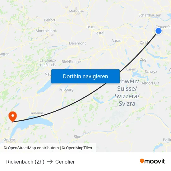 Rickenbach (Zh) to Genolier map