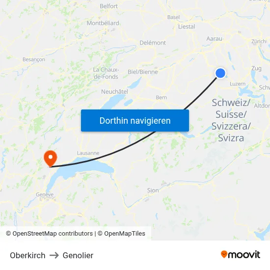 Oberkirch to Genolier map