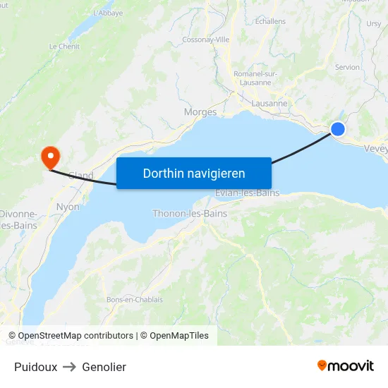 Puidoux to Genolier map