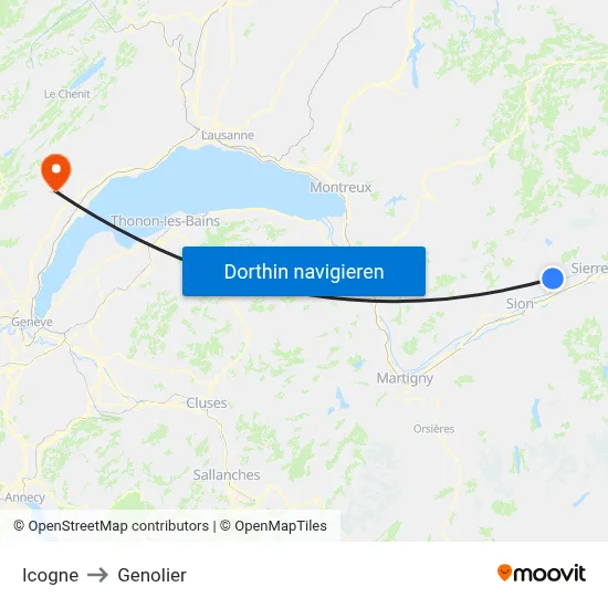 Icogne to Genolier map