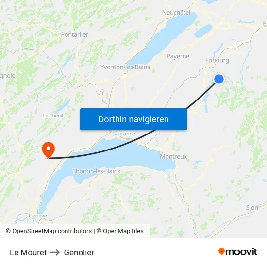 Le Mouret to Genolier map